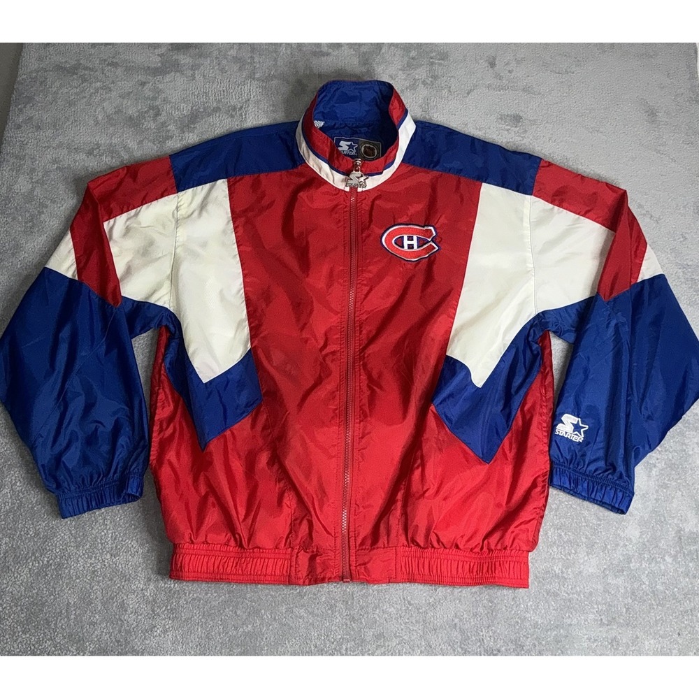 Vtg 90s Starter Montreal Canadiens M Nylon Windbreaker Jacket Embroidered